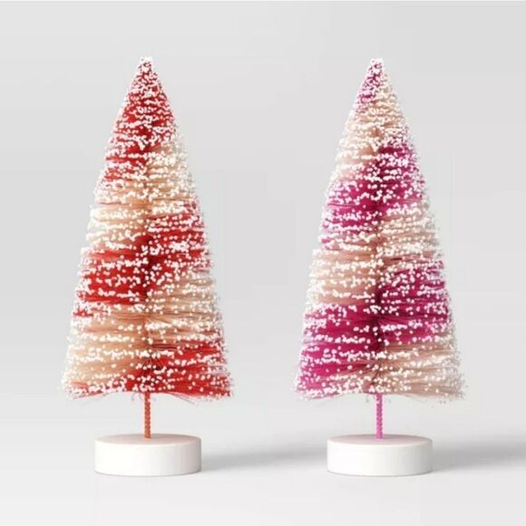 Red and Pink Holiday Decor Miniature Christmas Trees - Picture 2 of 11